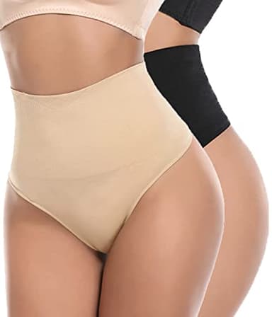 SOLO ACTFIT Donna Vita Media Tanga Guaina Mutande Contenitive Perizomi Intimo Modellante Thong Dimagrante Pancera Pancia Piatta Slip Shapewear Elastico (M, Nero+Beige)