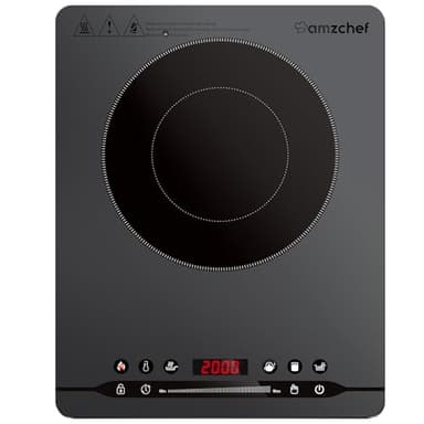 AMZCHEF 2000W Piastra ad Induzione Portatile con funzionamento silenzioso, 9 Livelli di potenza e temperatura, 4 Menu automatici,Corpo ultrasottile, Blocco di sicurezza,Timer,grigio