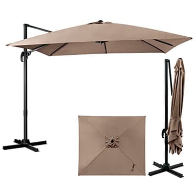 KOMFOTTEU Ombrellone da Balcone, Rettangolare da Giardino, Pieghevole e Regolabile in Sltezza, 300 cm con Base a Croce, Ombrellone Stabile e di Alta Qualità (Marrone)