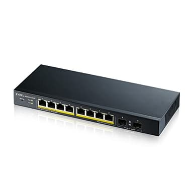 ZYXEL 8 porte Gigabit PoE Switch | Gestione Smart | Montaggio a parete/da tavolo e senza ventola | 8 porte PoE+ con budget da 77 W e 2 porte SFP |VLAN, IGMP, QoS| Garanzia a vita [GS1900-10HP]