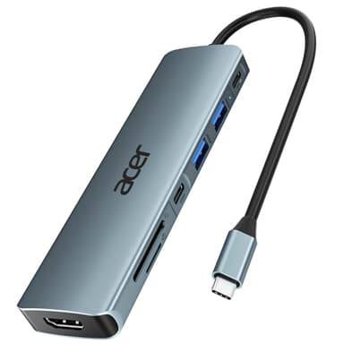 Acer Hub USB C 7 in 1, Adattatore USB C con HDMI 4K, PD 100W, Lettore Schede SD/TF, 2 USB-A 3.0 5Gbps, Adattatore multiporta USB C Hub Compatibile con iPad Pro Air, iPhone 16 Plus Pro Max, Galaxy S24