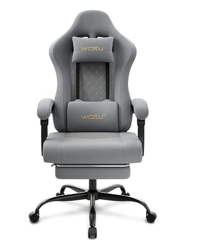 WOLTU Sedia Gaming con Massaggio, Sedia da Ufficio Ergonomica, Ampia Sedia Girevole Imbottita per Computer con Cuscino Lombare Massaggiante, Carico 150 Kg, Tessuto a rete, Grigio+Giallo, GS08gr