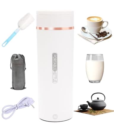 Bollitore Elettrico Da Viaggio, 500ml 3 in 1 Bollitore Elettrico Portatile Mini con Spazzole e sacchetti, Temperatura regolabile, Acciaio Inox 304, Chiusura Automatica per Tè Latte Caffè