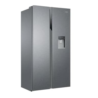 Haier SBS 90 Serie 3, Frigorifero Side by Side, 2 Porte, 521 Litri, No Frost, Water Dispenser e Sistema Multi Air Flow, Libera Installazione, Classe E, 90,8 x 64,7 x 177,5 cm, Alluminio - HSR3918EWPG