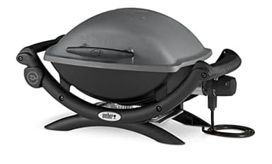 Weber Q1400 BBQ Elettrico, sup. cottura 43 x 32 cm, BBQ portatile, sup. cottura in ghisa smaltata divisa in 2, coperchio e corpo in alluminio pressofuso - Grigio scuro (52020053)