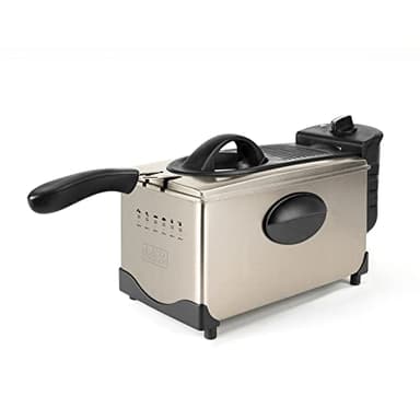 BLACK+DECKER BXDF2100E - Friggitrice elettrica, 2100W, capacità 3L, selezione temperatura, senza cattivi odori, smontabile, facile da pulire, lavabile in lavastoviglie, acciaio inox