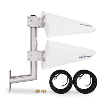 Antenna 5G 4G LTE Esterno 2X2 MIMO 698-2700 | 3300-3800 MHz Guadagno fino 15 dBi Compatibile per Modem e Router con Uscita SMA | Adattatore TS9, 2 cavi a bassa perdita da 10 m e palo L-Mount inclusi