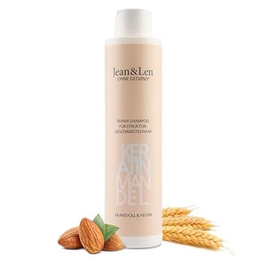 Jean & Len Repair Shampoo Keratin & Almond, per capelli strutturalmente danneggiati e indisciplinati, doma il crespo, per capelli dall'aspetto più sano, senza parabeni e siliconi, vegan, 300 ml