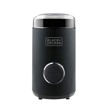 BLACK+DECKER - Macinacaffè elettrico potente 150 W. Deposito caffè in grani da 50 g. Lame e deposito in acciaio inossidabile. Macinatura Fine. Adatto per tritare caffè e spezie. Avvolgicavo. Nero