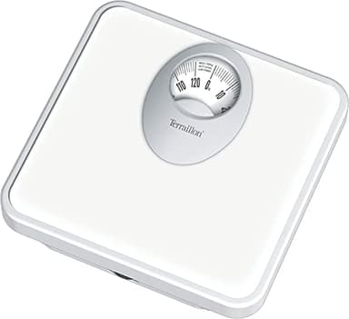 TERRAILLON - Bilancia da bagno meccanica - Quadrante rotante grande, piattaforma in metallo, 120 kg max - Modello 'T61' Bianco