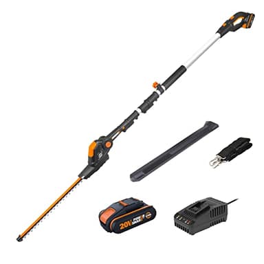 WORX, Tagliasiepi telescopico senza fili WG252E da 18 V (20 V max), con lama da 45 cm, Ø 16 mm, taglio PowerShare con manico lungo da 1,8-3,2 m, testa con sega su asta