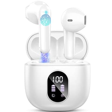 Cuffie Bluetooth, Auricolari Bluetooth 5.4 Cuffie Wireless In Ear con 4 ENC Mic Stereo, Cuffie Senza Fili Cancellazione Rumore Cuffiette Bluetooth IP7 Impermeabili Earbud 50H LED Display Bianco (2025)