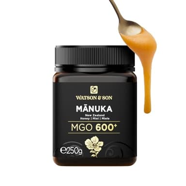 Watson & Son Miele Manuka MGO 600+ (250g) - Puro grezzo 100% certificato - Invasettato e sigillato in Nuova Zelanda - Manuka Honey