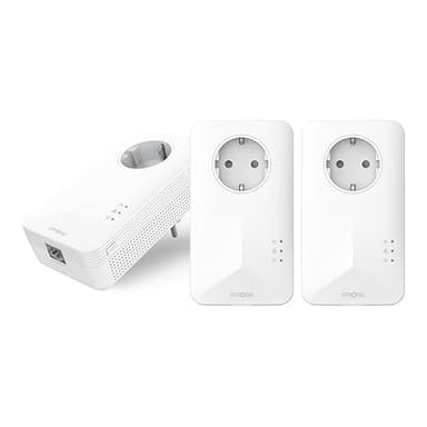 STRONG - Powerline 1000 Triple EU - 3 Adattatori 1000 Mbps - Accesso a Internet Veloce - Presa Passante Schuko - Portata di 300m - Per Tutti i Modem/Router - Ethernet - Installazione Facile - Bianco