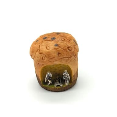 OVUNQUE PROTEGGIMI Mini Presepe in Resina, Presepe con Sacra Famiglia in Metallo, Presepi Artigianali 4 x 7 cm, Idee Regalo Natalizie, Decorazioni Natalizie Made in Italy (Panettone)