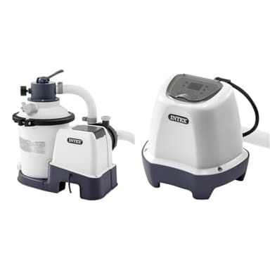 Intex 26642 Pompa a Sabbia I.1, Flusso d'Acqua 3.500 l/h, Flusso di Sistema 2.000 l/h & 26662 Generatore Salino di Cloro per Piscine Piccole Metal Frame e Prism Fino