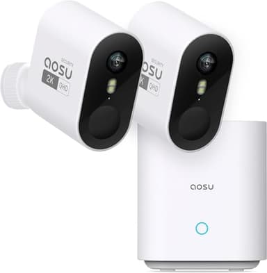 AOSU 2K Telecamera Wi-Fi Esterno, Telecamera WiFi Esterno senza Fili con 240 Giorni, 32GB Memoria Locale, 0 Canone Mensile,Nessun Abbonamento,Rilevamento del Movimento PIR,Compatibilità con Alexa,166°