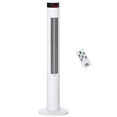 HOMCOM Ventilatore a Torre con 3 Velocità 4 Modalità, 45W, Timer 12h, Ventilatore a Colonna con Oscillazione 70°, Pannello LED e Telecomando, Bianco