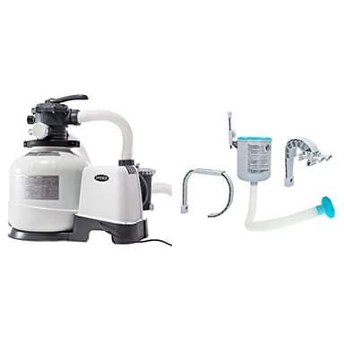 Intex 26648 Pompa a Sabbia - Flusso Acqua: 10.500 l/h, Flusso Sistema: 8.000 l/h & 28000 Deluxe Skimmer per Pompe Filtro da 3.028 l/h, Grigio/Blu, 20.96 x 33.02 x 24.13 cm