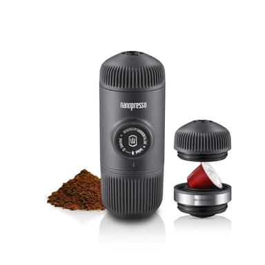 WACACO Nanopresso con NS Adapter, Macchina per Caffè Espresso Portatile, Compatibili con Capsule *Nespresso®* e Caffè Macinato, Set Macchina da Caffè da Viaggio Manuale, Perfetto per il Campeggio