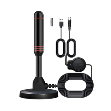 WRQIOO Antenna TV Interna Amplificata Potente, Antenna TV con Base Magnetica e Ricezione a 360 Gradi, Portatile An-tenna Digitale Terrestre 4K/1080P HD, A-ntenna Da Interno con Cavo Coassiale 5 Metri