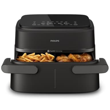 Philips Airfryer Serie 1000, singolo/doppio cestello flexi da 7.1L con separatore, doppia resistenza e termostasti separati, RapidAir, 10 modalità, 90% di grassi in meno, compatto, HomeID (NA154/00)