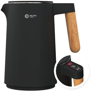 BALTER Bollitore acqua elettrico, temperatura regolabile, in acciaio inox, 45 °C - 100 °C, doppia parete, senza BPA, silenzioso e senza fili, funzione di mantenimento del calore, 1,5 l, 2200 W, nero