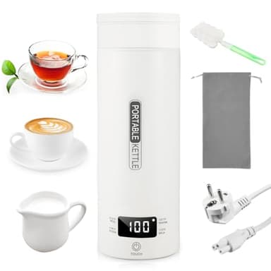 VicBou Bollitore Portatile Elettrico da Viaggio 220V/300W Kit,500ML Bollitore da Viaggio Piccolo, con Temperatura Regolabile a 4 Livelli, Spegnimento Automatico, per Latte, Caffè, Tè