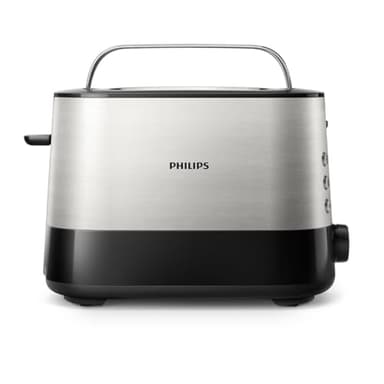 Philips Tostapane - 2 Fette, 7 impostazioni, Scongelamento e Scalda Brioche Integrato, Auto Spegnimento, Leva di Sollevamento, Nero (HD2637/90)