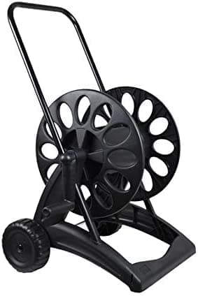 Carrello Avvolgitubo da Giardino, in Resina Antiurto e Metallo, Per Tubo Irrigazione da 50 mt da 1/2" o 35 mt da 5/8", Nero - Orto Facile, MADE IN ITALY