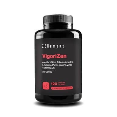 VigoriZen con Maca Nera, Tribulus terrestris, L-Arginina, Ginseng, Zinco e Vitamina B6 - Formula per il Vigore e il Testosterone Maschile - 120 Capsule Vegane - Zenement