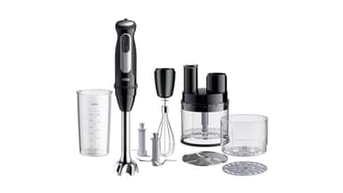 Braun MultiQuick 5 Pro MQ55755M - Frullatore a immersione con 25 livelli di velocità, Easy Click System Plus, 1000 W, nero con mini robot da cucina, tritatutto, frusta, mixer e misurino (600 ml)