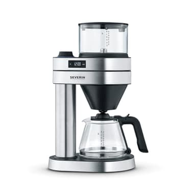 Severin - Macchina da caffè Caprice per 8 tazze, caffettiera con filtro/caffettiera americana con brocca in vetro, con display a LED con timer, acciaio inossidabile spazzolato/nero opaco, KA 5762