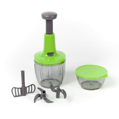 Meridiana Mixer Tritatutto Manuale, 5 Lame acciaio Inox, Trita Verdure Manuale, Frullatore Manuale Taglio di Cipolla Manuale Tritaverdure da Cucina, press Chopper, Contenitore 900 + 500 ml (Verde)