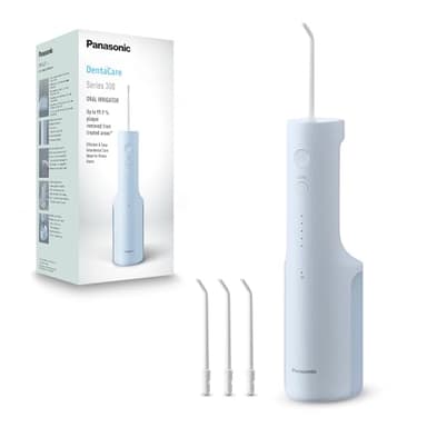 Panasonic Serie 300 Irrigatore Orale EW-DJ27-A303, Idropulsore dentale, 200ml, IPX7, 4 Ugelli Standard, 5 Impostazioni di Pressione, Accessorio da Viaggio, Blu