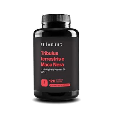 Tribulus Terrestris e Maca Nera, con L-Arginina, Zinco e Vitamina B6 - Formula per la Vitalità Maschile - 120 Capsule Vegane - Zenement