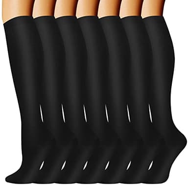 Calze a Compressione Calzini a compressione （7 paia per donne e uomini Circolazione 20-30 mmhg Il calzino alto al ginocchio è il miglior supporto per la corsa atletica, il ciclismo