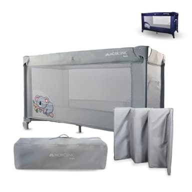 Mobiclinic®, Lettino da viaggio, Culla neonato, 2 in 1, Pieghevole ultracompatto, Materasso rimovibile, Mofli, Fino a 15 kg, Traspirante, Ingresso laterale con cerniera, Box per bambini (grigio)