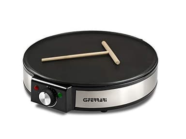 G3 Ferrari G10098 Profi-Crepe Crepiera Inox, 1200 W, Rivestimento antiaderente, Paletta e Spatola in legno, Regolazione Temperatura, Diametro 30 cm, Corpo in Inox