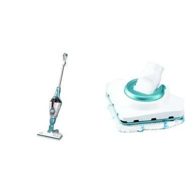 BLACK+DECKER FSMH1321JSM-QS Lavapavimenti a Vapore Steam-Mop 13 in 1, Sistema di Pulizia Guanto Steamitt, con Generatore di Vapore Portatile, Bianco/Acqua + FSMHDA-XJ Mini Testa Pulente Triangolare Multifunzione