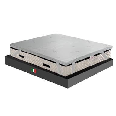 GEEMMA - Topper MOLTO RIGIDO per materasso, sovra materasso HD, correttore ortopedico CAUCCIU FOAM H6 cm, tessuto anallergico sfoderabile su 4 lati in ARGENTO - matrimoniale 160x190