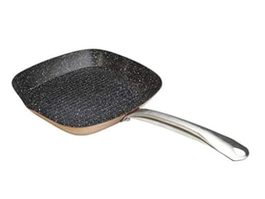 WECOOK! Professional Bistecchiera Ondulata 28 X 28cm, Induzione, Antiaderente Ecologico in Pietra senza PFOA, Alluminio Forgiato, 2,8 mm Spessore, Rame, Maniglia in Acciaio, Vitroceramica, Gas, Forno