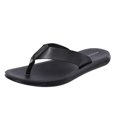 Harssindanzar Sandali infradito da uomo, perizoma estivo Confortevole supporto per arco Scarpe da spiaggia con plantare in morbida pelle microfibra KM215,Nero,taglia 46