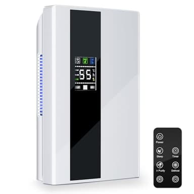 PKBD Deumidificatore con Serbatoio 2200ML, Telecomando, Display LCD, Ultra Silenzioso (<30dB) per Camera da Letto, Bagno, Cucina, Auto Spegnimento, Fino a 25㎡