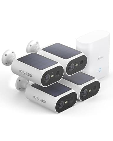 AOSU 2K Telecamera Wi-Fi Esterno Senza Fili, Homebase+ 4 Cam, Nessun costo Mensile & Built-in Pannello Solare con 2.4G/5Ghz WiFi, Visione Notturna a Colori, 32GB Stortage Locale