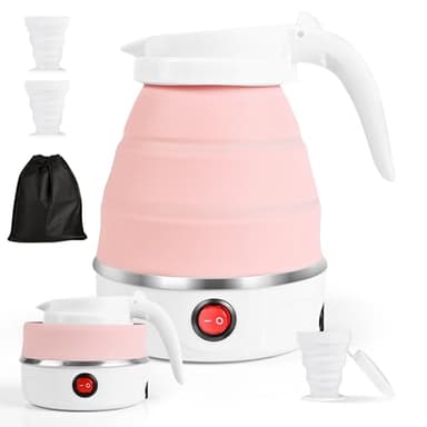 Bollitore Elettrico pieghevole, 0,6 l, Mini Bollitore da Viaggio Piccolo, Pieghevole Bollitore Elettrico Portatile, per Escursioni in Campeggio e i viaggi, l'escursionismo, l'outdoor (Rosa)