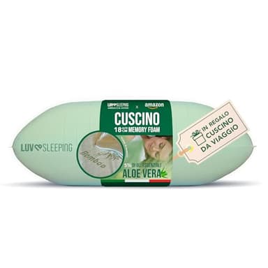 LUVSLEEPING - Cuscino Memory Foam Alto 18 cm Antirussamento Antireflusso | Cuscino Alto e Morbido per Dormire in Aloe Vera con federa in Bambù Anallergica|Cuscino Memory Foam Cervicale Made in Italy