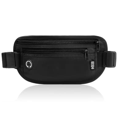 GlasFlength Marsupio da Viaggio con Blocco RFID, Cintura Portasoldi Antifurto per Uomo Donna Regolabile Sottile Borsa Sportiva per Passaporto Carte Contanti Impermeabile Cintura per Soldi (Nero)