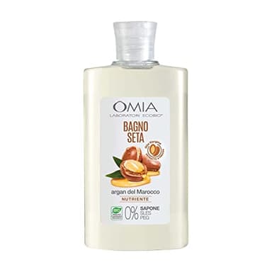 Omia, Bagno Seta Erboristico all'Olio di Argan del Marocco, Bagnoschiuma per Pelli Aride e Irritabili, Rende la Pelle Elastica e Protetta, Dermatologicamente Testato - Flacone da 400 ml