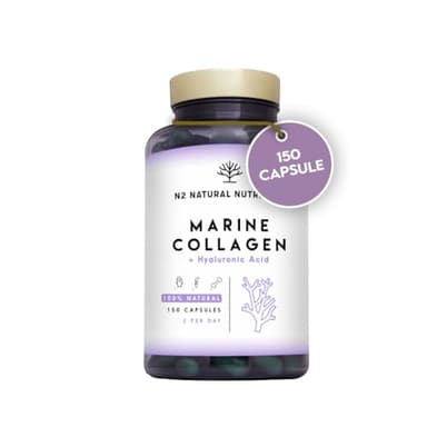 Collagene Marino e Acido Ialuronico con Magnesio e Vitamina C. Integratori Articolazioni, Cartilagine e Pelle. 150 capsule. Fornitura per 75 giorni. Collagene Idrolizzato. PEPTAN. N2 Natural Nutrition